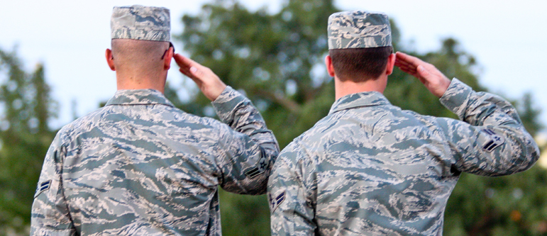 GAFB soldiers saluting home banner